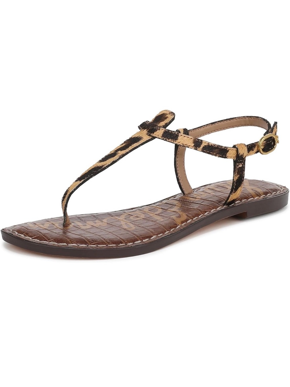 Sam Edelman Leopard Print T-Strap Sandals in Brown and Black